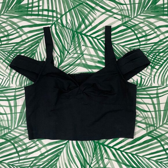 Anthropologie Maeve Black Linen Off The Shoulder Twist Crop Top Size Small - Picture 1 of 5